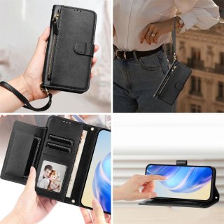 ETUI APPLE IPHONE 13 PRO CZARNE PORTFEL Z ZAMKIEM MIEJSCE NA KARTY Z KLAPKĄ
