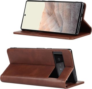 ETUI GOOGLE PIXEL 6 PRO BRĄZOWE IMITACJA SKÓRY ZAMYKANE Z KLAPKĄ SOLIDNE
