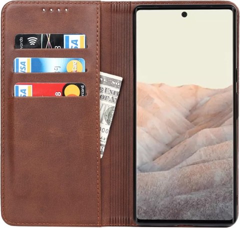 ETUI GOOGLE PIXEL 6 PRO BRĄZOWE IMITACJA SKÓRY ZAMYKANE Z KLAPKĄ SOLIDNE