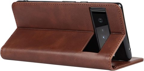 ETUI GOOGLE PIXEL 6 PRO BRĄZOWE IMITACJA SKÓRY ZAMYKANE Z KLAPKĄ SOLIDNE