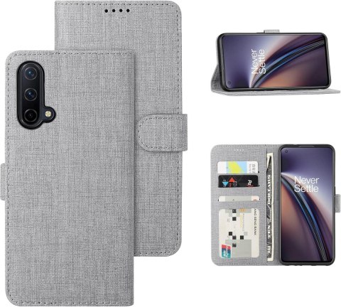 ETUI ONEPLUS NORD CE 5G SZARE ZAMYKANE Z KLAPKĄ MIEJSCE NA KARTY SOLIDNE