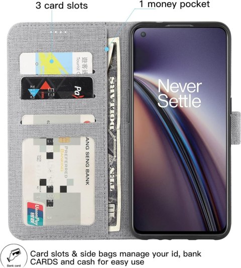 ETUI ONEPLUS NORD CE 5G SZARE ZAMYKANE Z KLAPKĄ MIEJSCE NA KARTY SOLIDNE