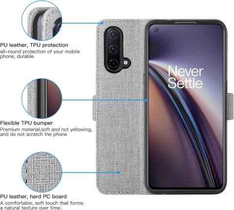 ETUI ONEPLUS NORD CE 5G SZARE ZAMYKANE Z KLAPKĄ MIEJSCE NA KARTY SOLIDNE