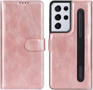 ETUI SAMSUNG GALAXY S21 ULTRA RÓŻOWE IMITACJA SKÓRY MIEJSCE NA KARTY KLAPKA