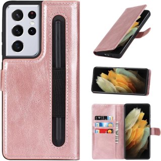 ETUI SAMSUNG GALAXY S21 ULTRA RÓŻOWE IMITACJA SKÓRY MIEJSCE NA KARTY KLAPKA
