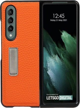 ETUI SAMSUNG GALAXY Z FOLD 3 POMARAŃCZOWE IMITACJA SKÓRY OCHRONNE PODSTAWKA