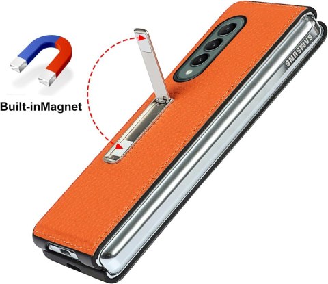 ETUI SAMSUNG GALAXY Z FOLD 3 POMARAŃCZOWE IMITACJA SKÓRY OCHRONNE PODSTAWKA ETUI SAMSUNG GALAXY Z FOLD 3 POMARAŃCZOWE IMITACJA SKÓRY OCHRONNE PODSTAWKA