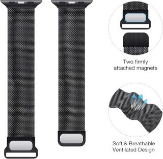 PASEK DO ZEGARKA APPLE WATCH 1/2/3/4/5/6/7/8/9/SE 38/40/41mm CZARNY STAL