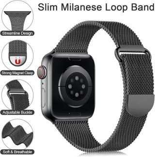 PASEK DO ZEGARKA APPLE WATCH 1/2/3/4/5/6/7/8/9/SE 38/40/41mm CZARNY STAL