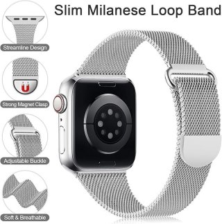 PASEK DO ZEGARKA APPLE WATCH 1/2/3/4/5/6/7/8/9/SE 38/40/41mm SREBRNY STAL