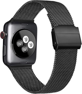PASEK DO ZEGARKA APPLE WATCH 42/44/45mm 1/2/3/4/5/6/7/8/9/10/SE CZARNY STAL
