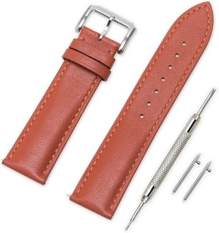 PASEK DO ZEGARKA BRĄZOWY SKÓRA CIELĘCA UNIWERSALNY SREBRNA KLAMRA 22mm