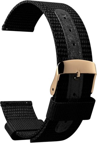 PASEK DO ZEGARKA CZARNY NYLON UNIWERSALNY WODOODPORNY ZŁOTA KLAMRA 18mm