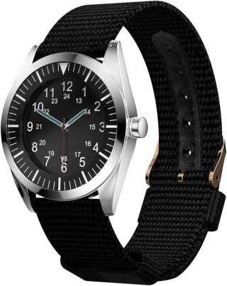 PASEK DO ZEGARKA CZARNY NYLON UNIWERSALNY WODOODPORNY ZŁOTA KLAMRA 18mm