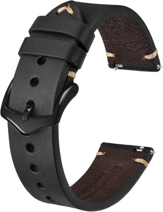 PASEK DO ZEGARKA CZARNY UNIWERSALNY SKÓRA CZARNA KLAMRA 20mm