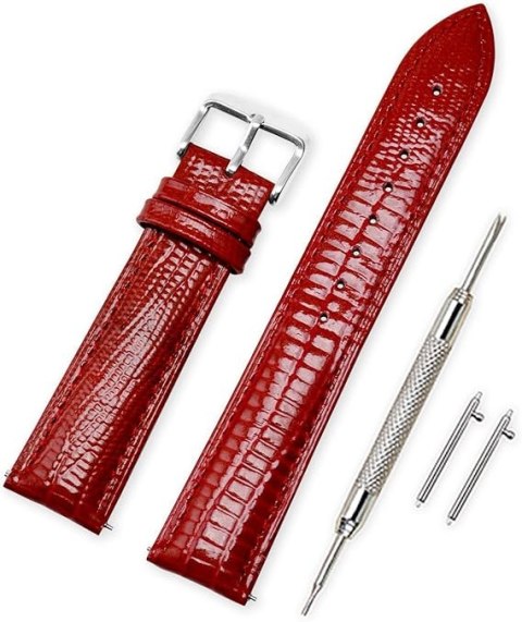 PASEK DO ZEGARKA CZERWONY SKÓRA CIELĘCA UNIWERSALNY SREBRNA KLAMRA 22mm PASEK DO ZEGARKA CZERWONY SKÓRA CIELĘCA UNIWERSALNY SREBRNA KLAMRA 22mm