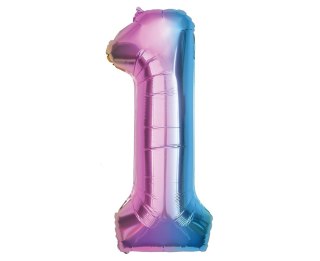DUŻY BALON FOLIOWY NA ROCZNICĘ URODZINY CYFRA 1 GRADIENT KOLOROWY 40CM