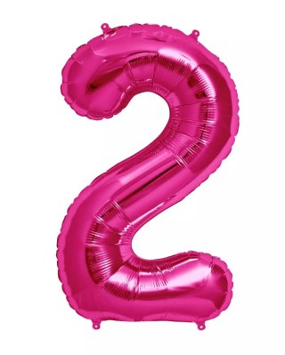 DUŻY BALON FOLIOWY NA ROCZNICĘ URODZINY CYFRA 2 INTENSYWNY RÓŻOWY 40CM