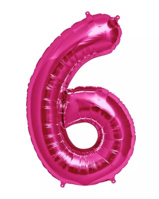 DUŻY BALON FOLIOWY NA ROCZNICĘ URODZINY CYFRA 6 INTENSYWNY RÓŻOWY 40CM