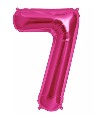 DUŻY BALON FOLIOWY NA ROCZNICĘ URODZINY CYFRA 7 INTENSYWNY RÓŻOWY 40CM