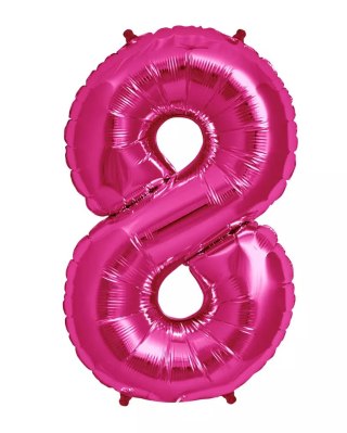 DUŻY BALON FOLIOWY NA ROCZNICĘ URODZINY CYFRA 8 INTENSYWNY RÓŻOWY 40CM