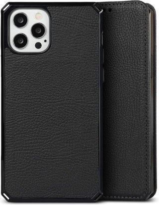 ETUI APPLE IPHONE 12 PRO MAX CZARNE IMITACJA SKÓRY ZAMYKANE Z KLAPKĄ +SMYCZ