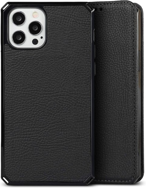 ETUI APPLE IPHONE 12 PRO MAX CZARNE IMITACJA SKÓRY ZAMYKANE Z KLAPKĄ +SMYCZ