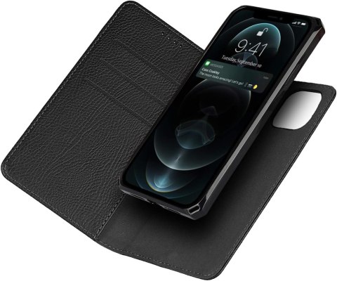 ETUI APPLE IPHONE 12 PRO MAX CZARNE IMITACJA SKÓRY ZAMYKANE Z KLAPKĄ +SMYCZ