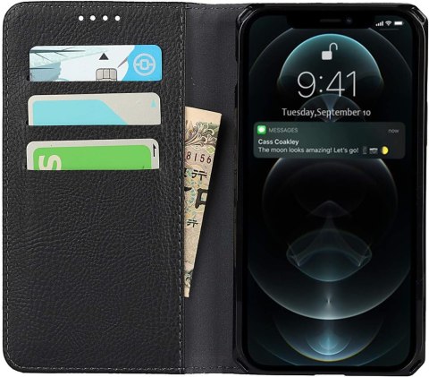 ETUI APPLE IPHONE 12 PRO MAX CZARNE IMITACJA SKÓRY ZAMYKANE Z KLAPKĄ +SMYCZ