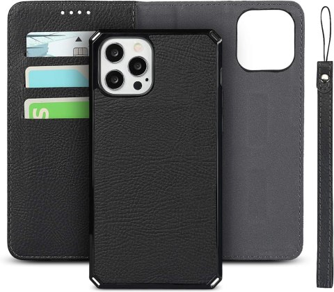 ETUI APPLE IPHONE 12 PRO MAX CZARNE IMITACJA SKÓRY ZAMYKANE Z KLAPKĄ +SMYCZ