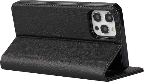 ETUI APPLE IPHONE 12 PRO MAX CZARNE IMITACJA SKÓRY ZAMYKANE Z KLAPKĄ +SMYCZ