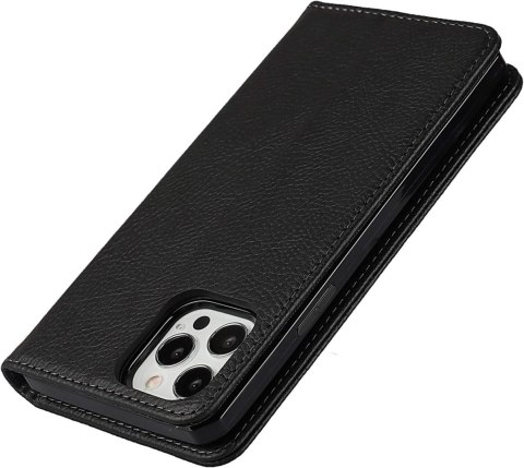 ETUI APPLE IPHONE 12 PRO MAX CZARNE IMITACJA SKÓRY ZAMYKANE Z KLAPKĄ +SMYCZ