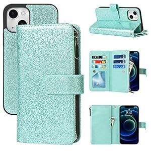 ETUI APPLE IPHONE 13 ZIELONE BŁYSZCZĄCE PORTFEL NA ZAMEK Z KLAPKĄ +SMYCZ