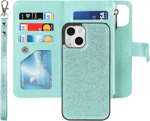 ETUI APPLE IPHONE 13 ZIELONE BŁYSZCZĄCE PORTFEL NA ZAMEK Z KLAPKĄ +SMYCZ ETUI APPLE IPHONE 13 ZIELONE BŁYSZCZĄCE PORTFEL NA ZAMEK Z KLAPKĄ +SMYCZ