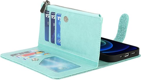 ETUI APPLE IPHONE 13 ZIELONE BŁYSZCZĄCE PORTFEL NA ZAMEK Z KLAPKĄ +SMYCZ ETUI APPLE IPHONE 13 ZIELONE BŁYSZCZĄCE PORTFEL NA ZAMEK Z KLAPKĄ +SMYCZ