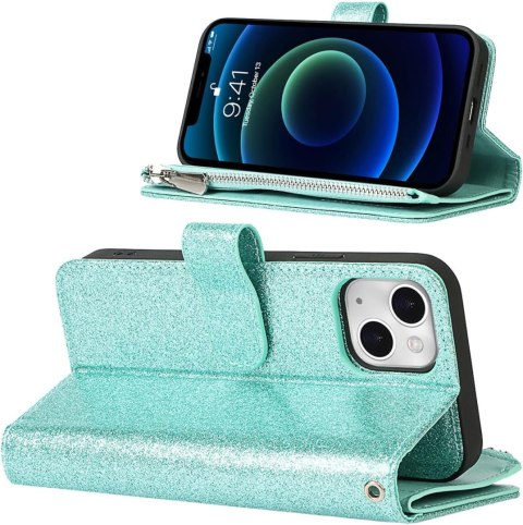 ETUI APPLE IPHONE 13 ZIELONE BŁYSZCZĄCE PORTFEL NA ZAMEK Z KLAPKĄ +SMYCZ ETUI APPLE IPHONE 13 ZIELONE BŁYSZCZĄCE PORTFEL NA ZAMEK Z KLAPKĄ +SMYCZ