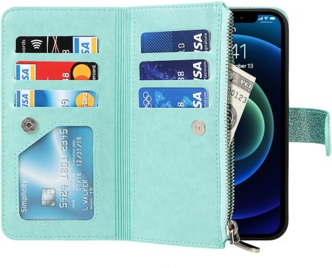 ETUI APPLE IPHONE 13 ZIELONE BŁYSZCZĄCE PORTFEL NA ZAMEK Z KLAPKĄ +SMYCZ ETUI APPLE IPHONE 13 ZIELONE BŁYSZCZĄCE PORTFEL NA ZAMEK Z KLAPKĄ +SMYCZ