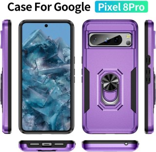 ETUI GOOGLE PIXEL 8 PRO FIOLETOWO CZARNE PANCERNE PIERŚCIEŃ WYTRZYMAŁE