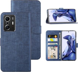 ETUI XIAOMI MI 11T/ MI 11T PRO GRANATOWE MATERIAŁOWE ZAMYKANE Z KLAPKĄ