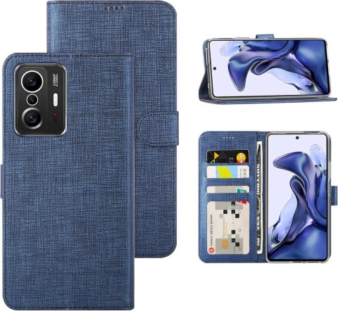 ETUI XIAOMI MI 11T/ MI 11T PRO GRANATOWE MATERIAŁOWE ZAMYKANE Z KLAPKĄ