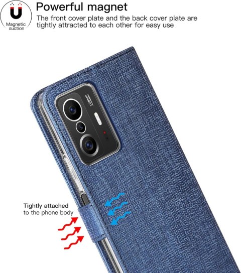ETUI XIAOMI MI 11T/ MI 11T PRO GRANATOWE MATERIAŁOWE ZAMYKANE Z KLAPKĄ