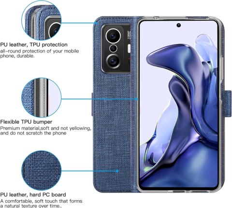 ETUI XIAOMI MI 11T/ MI 11T PRO GRANATOWE MATERIAŁOWE ZAMYKANE Z KLAPKĄ