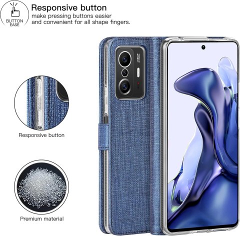 ETUI XIAOMI MI 11T/ MI 11T PRO GRANATOWE MATERIAŁOWE ZAMYKANE Z KLAPKĄ