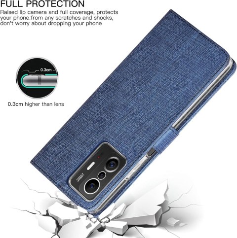ETUI XIAOMI MI 11T/ MI 11T PRO GRANATOWE MATERIAŁOWE ZAMYKANE Z KLAPKĄ