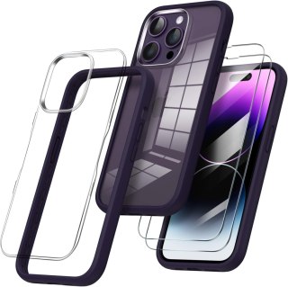 ETUI IPHONE 14 PRO MAX PRZEZROCZYSTE FIOLETOWA RAMKA 2x SZKŁO HARTOWANE