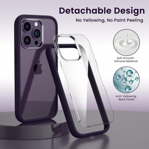 ETUI IPHONE 14 PRO MAX PRZEZROCZYSTE FIOLETOWA RAMKA 2x SZKŁO HARTOWANE