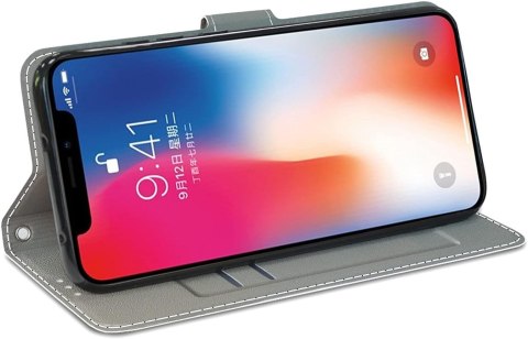 ETUI NOKIA G60 5G GRANATOWE MOTYLE DIAMENTY ZAMYKANE Z KLAPKĄ SOLIDNE