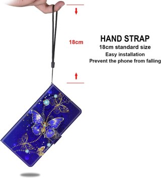 ETUI SAMSUNG GALAXY A04 NIEBIESKIE MOTYL DIAMENTY ZAMYKANE Z KLAPKĄ SOLIDNE