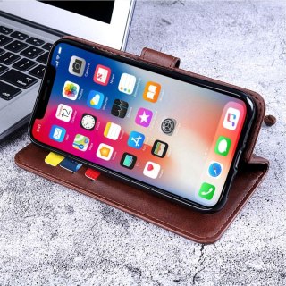 ETUI SAMSUNG GALAXY A12 5G BRĄZOWE IMITACJA SKÓRY ZAMYKANE Z KLAPKĄ SOLIDNE