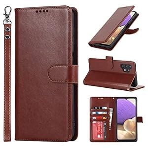 ETUI SAMSUNG GALAXY A32 5G BRĄZOWE ZAMYKANE Z KLAPKĄ SOLIDNE +SMYCZ NA RĘKE